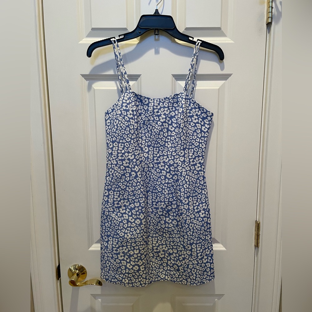 C/MEO Collective Blue and White Floral Mini Dress with Double Straps Size XS NWT